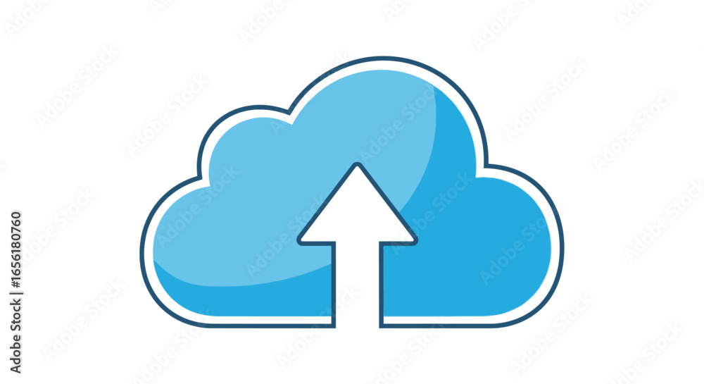 Vector graphic of a blue cloud with an upload arrow, symbolizing online data transfer, storage, and cloud computing services. Vector graphic of a blue cloud with an upload arrow, symbolizing online data transfer, storage, and cloud computing services.