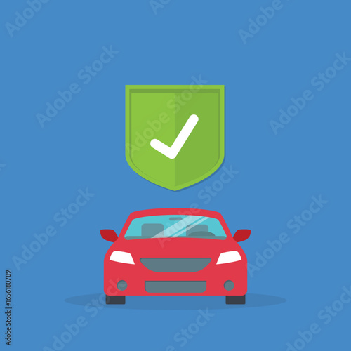Car insurance document, report. Paper agreement checklist or loan checkmarks form list approved with automobile icon, vehicle financial, car dealership legal deal.	