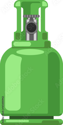 Green gas cylinder with valve and handle standing on white background is a common sight in many homes and businesses. Providing a reliable source of fuel for heating. Cooking. And other applications