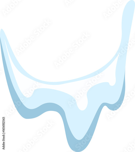 Melting snow drips and forms a puddle of water, beautifully illustrated in a simple and cute style, capturing the transition from winter to spring in a playful manner