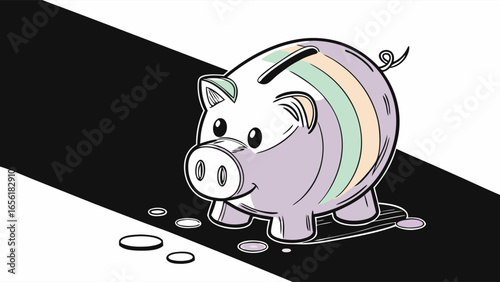Cartoon Piggy Bank with Pastel Rainbow Stripes.