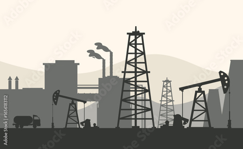 Landscape of oil and gas filling station. Oil and gas industry. Extraction of raw materials.