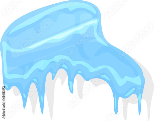 Melting ice block forming icicles with shadow on white background, ideal for winter, christmas, cold, frost, freeze, thaw and melting concepts