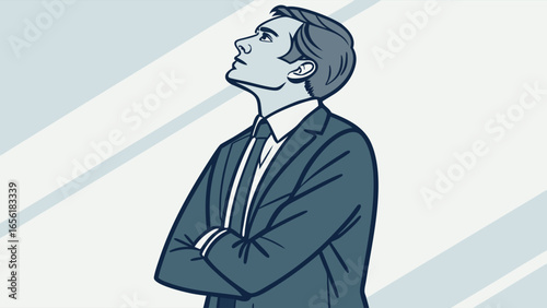 Confident Businessman Looking Upward in Profile.