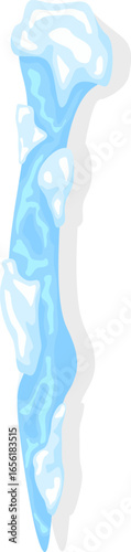 Cartoon icicle melting under a layer of snow, featuring a detailed vector illustration on a clean white background, capturing the essence of winter's chill and beauty