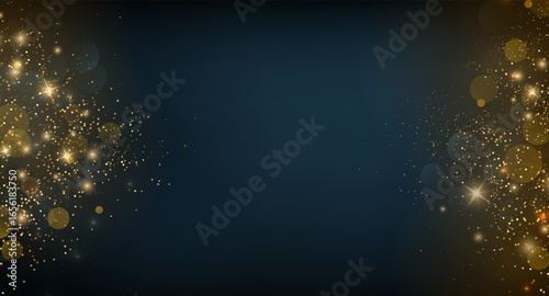 Shiny Festive Background. Abstract Gold Glitter Background. Bokeh and Confetti Design Element for Merry Christmas and Happy New Year Banner, Poster, Website Congratulations. Holiday Party BG.