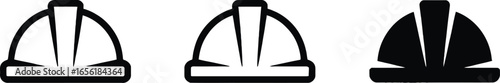 Hard Hat Icon Set, Minimalist Construction Safety Helmet, Engineering Head Protection