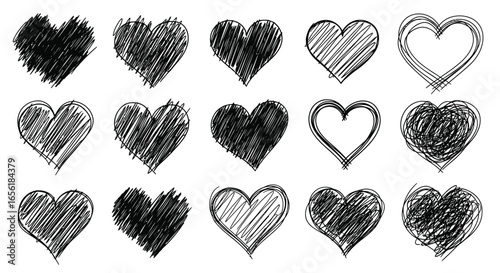 Hand-drawn Heart Shapes Collection of Scribbled Hearts for Love and Romantic Designs
