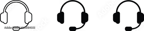 Headphone Icon Set, Customer Service Headset in Outline and Solid Style with Transparent Background