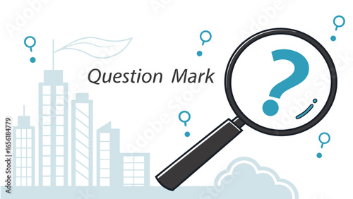 Blue Question Mark Inside Magnifying Glass.
