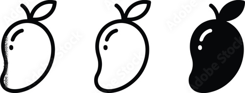 Mango Outlines with Leaves Minimalist Fruit Icon Set on Transparent Background