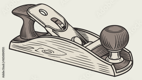 Detailed Illustration of a Woodworking Hand Plane.