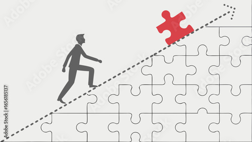 Businessman Ascending Puzzle Piece Staircase Towards Success.