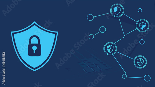 Digital Security Shield with Lock Symbol Protection Concept.