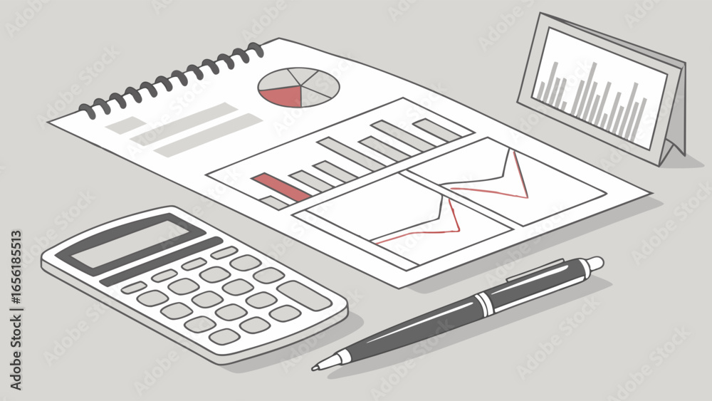 Fototapeta premium Financial Analysis Illustration with Calculator Charts and Pen.