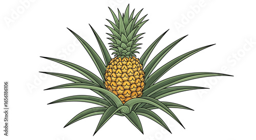Vibrant Pineapple Illustration A Detailed Vector Artwork of the Tropical Fruit with Lush Green Leaves