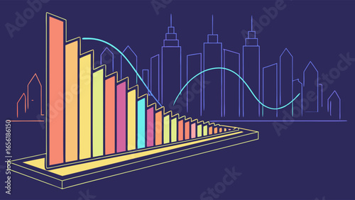 Colorful Bar Graph of Economic Growth with City Skyline.