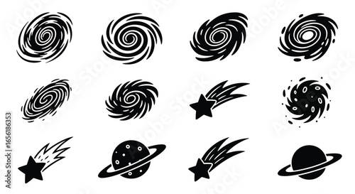 Vector Set of Space Icons Galaxy, Star, Planet, and Comet Illustrations