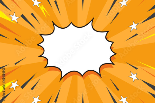 Pop art background with splatter effect where the text is placed on an orange background. Vector poster background template. Design illustration.