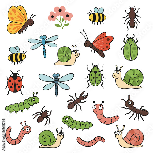 Cute Cartoon Insect Collection Butterflies, Bees, Ladybugs, Snails, and More!