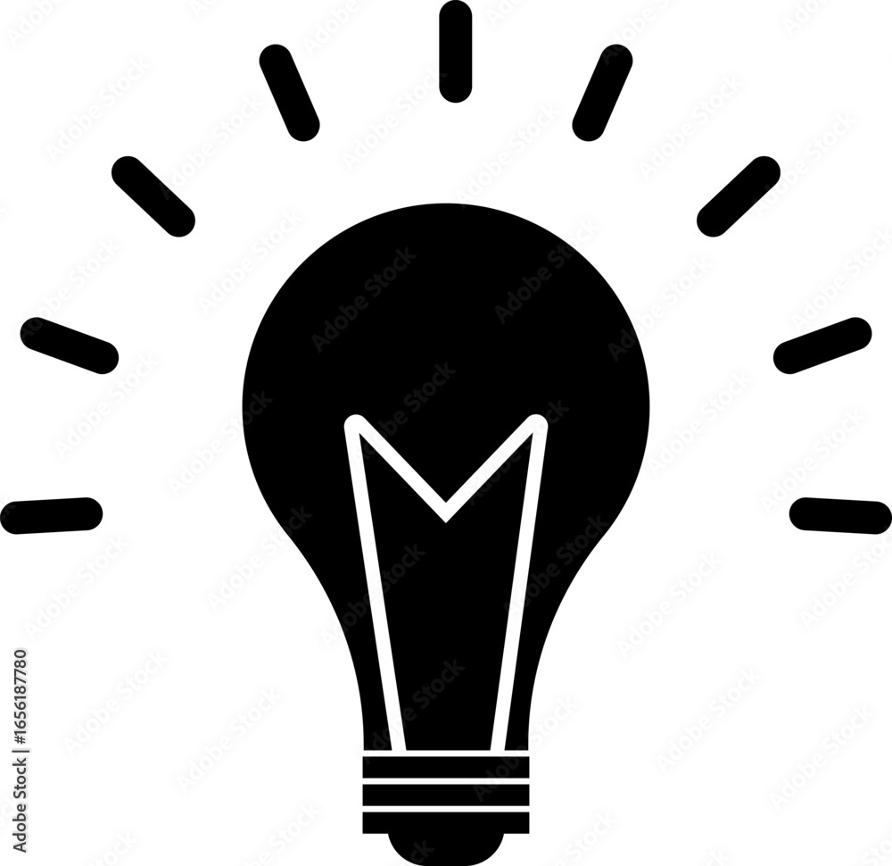 Obraz premium Light bulb idea icon , creativity and innovation symbol in black solid and outline style vector illustration for business and education isolated on transparent background