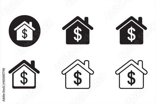Real estate house icons with dollar sign for property value concept