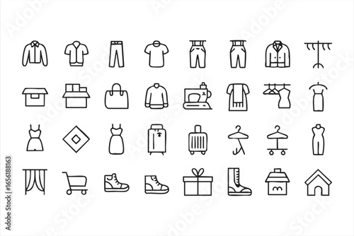 Apparel, tailoring, and shopping cart outline vector pack