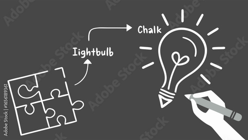 Handdrawn Lightbulb Idea Concept with Chalkboard Background.