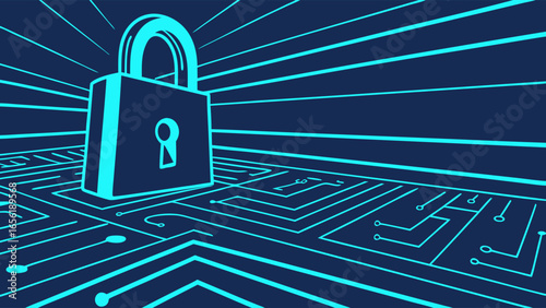 Cyber Security Padlock on Circuit Board Digital Data Protection.