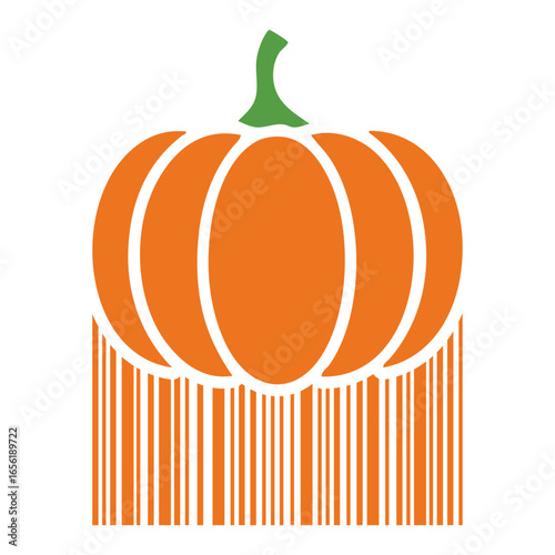 Logo otoño. Silueta de calabaza en código de barras, para el Día de Acción de Gracias