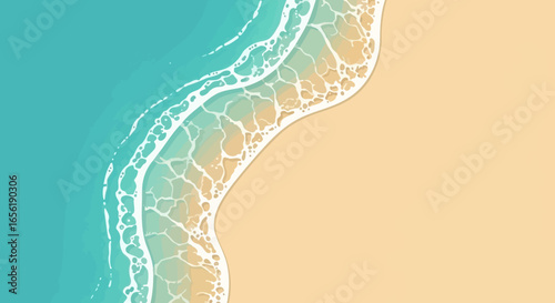 Serene Coastal Scene Ocean Waves Gently Kissing the Sandy Shore