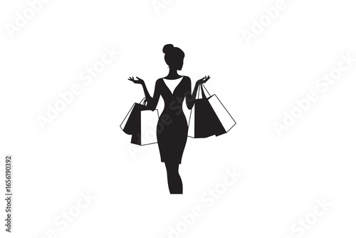 silhouette of woman with shopping bags