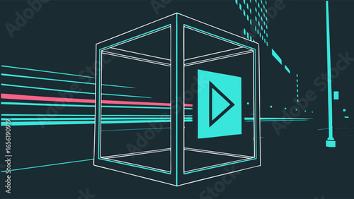 Futuristic Digital Play Box with Play Button.