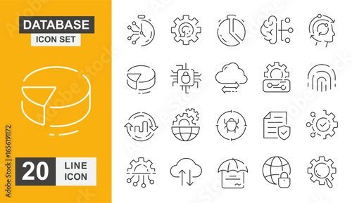 Database icon set. Network, management, technology, data, cloud, server and more line icon.