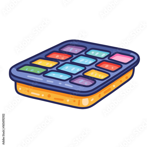 Colorful ice tray with multiple compartments for making ice cubes  