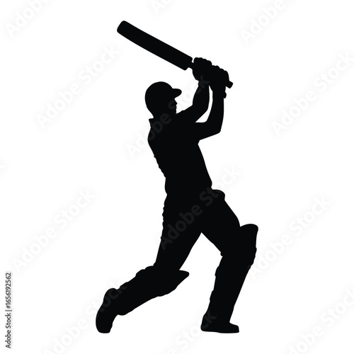 Silhouette of a cricket batsman hitting a powerful shot during a match