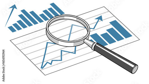Magnifying Glass Focused on Business Growth Charts.