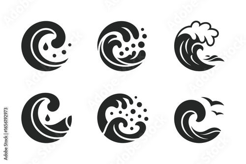Unique black wave icons set for design inspiration and creativity in vector graphic illustrations