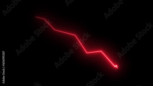 glowing red neon downward graph with arrow indicating decline, loss, and negative trends on a dark, abstract background, perfect for conveying risk, crisis, or poor performance.