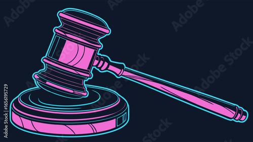 Pink and Blue Vector Illustration of a Gavel.
