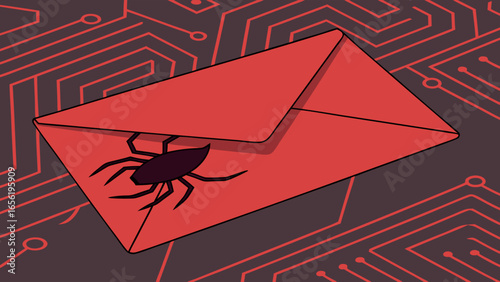Red Envelope with a Spider Icon Cybersecurity Warning.
