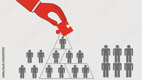 Red Puzzle Piece Completing Hierarchical Team Structure.