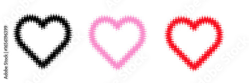 Abstract Fuzzy Heart Icons in Black Pink and Red On transparent background