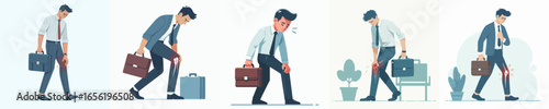 Exhausted Flat Illustration of Overworked Businessman with Briefcase Walking Home