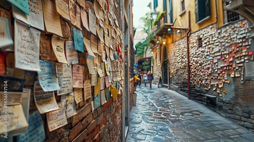 Naklejka premium Part of the Wall with Love Messages in Juliet’s House Verona