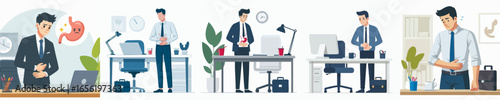 Flat Illustration of Office Worker with Stomach Pain and Digestive Issues