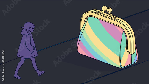 Striped Coin Purse with Golden Clasp Illustration.