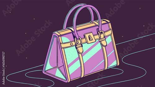 Stylish Triangular Handbag with Pastel Purple and Teal Design.