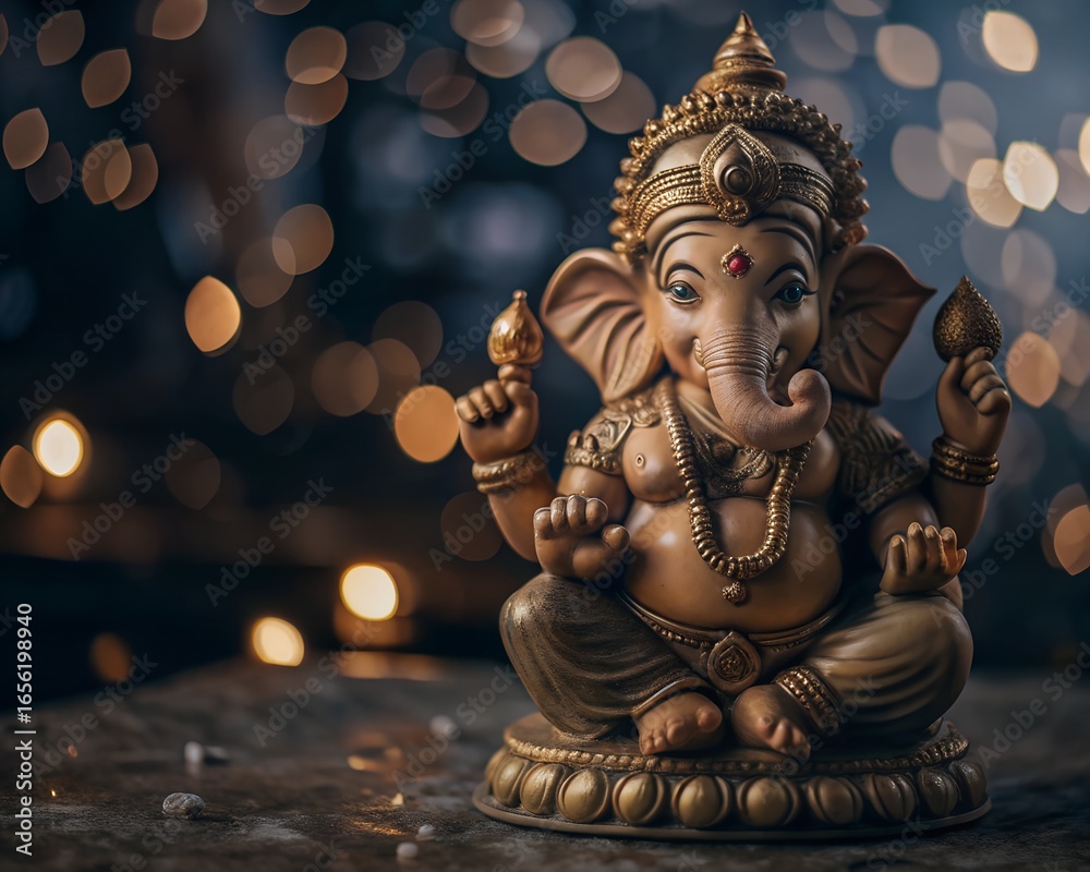 Fototapeta premium Happy Ganesh Chaturthi poster, Ganesh Chaturthi concept, Indian festival Ganesh Chaturthi banner with lord ganesh statue