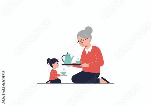 Grandma serving tea to her granddaughter with love and care, creating cherished family moments together